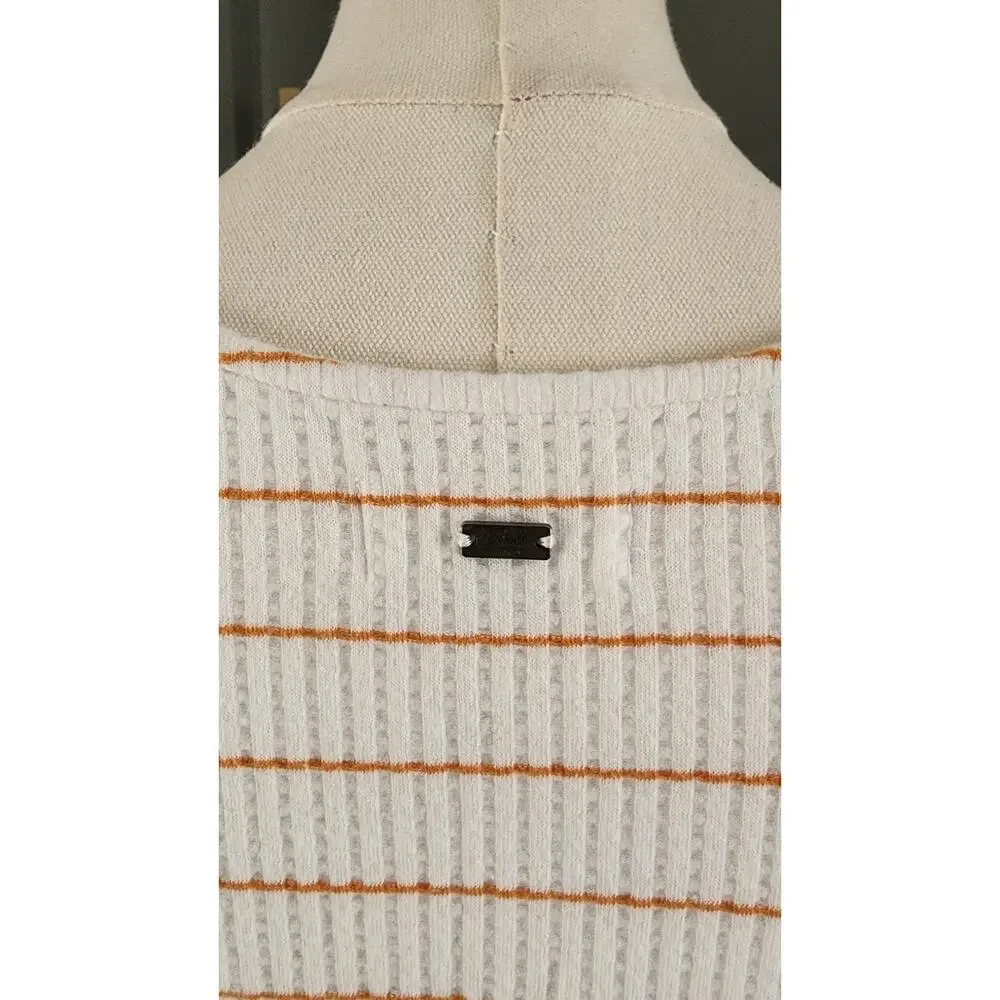REEF Surf Women’s Striped Waffle Knit Beach Coverup Midi Henley Dress Sz Small